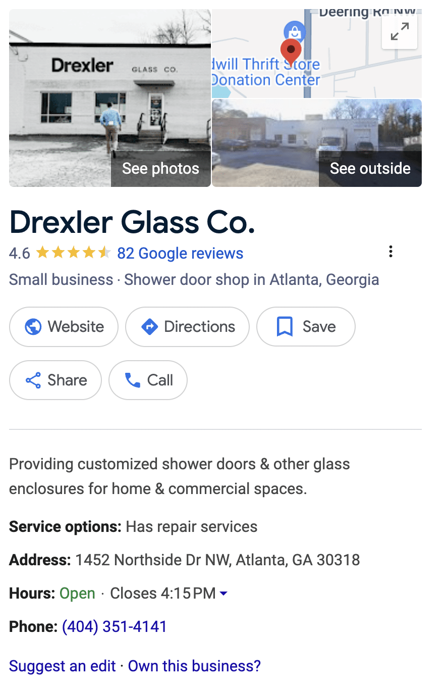 Google Business Profile for Drexler Glass